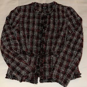 DKNY Plaid Tweed Jacket in Black and Red 10
